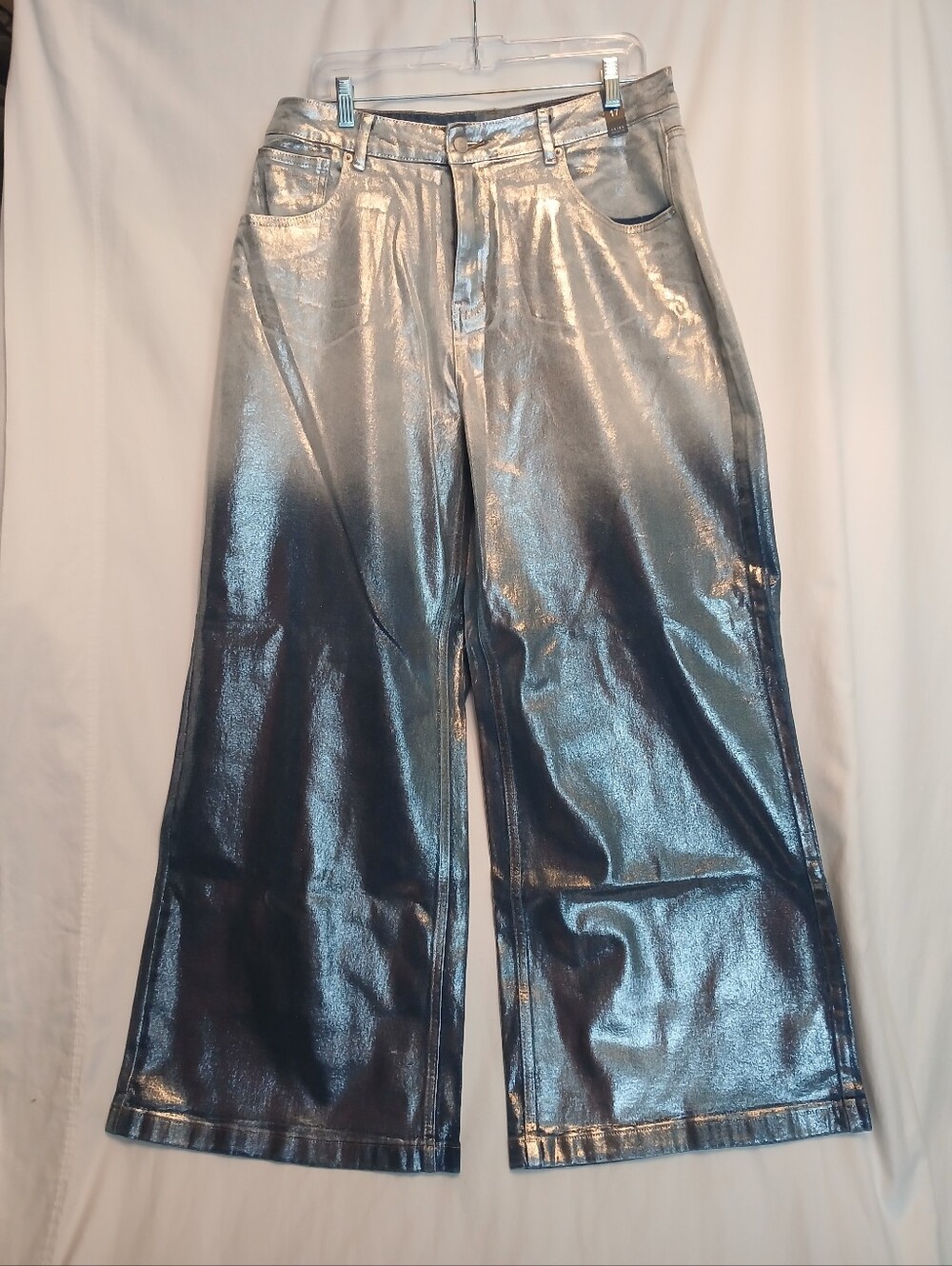 AKIRA Little Miss Sunshine Denim Pant Silver & Blue Ombre Flare Jeans 17 New!